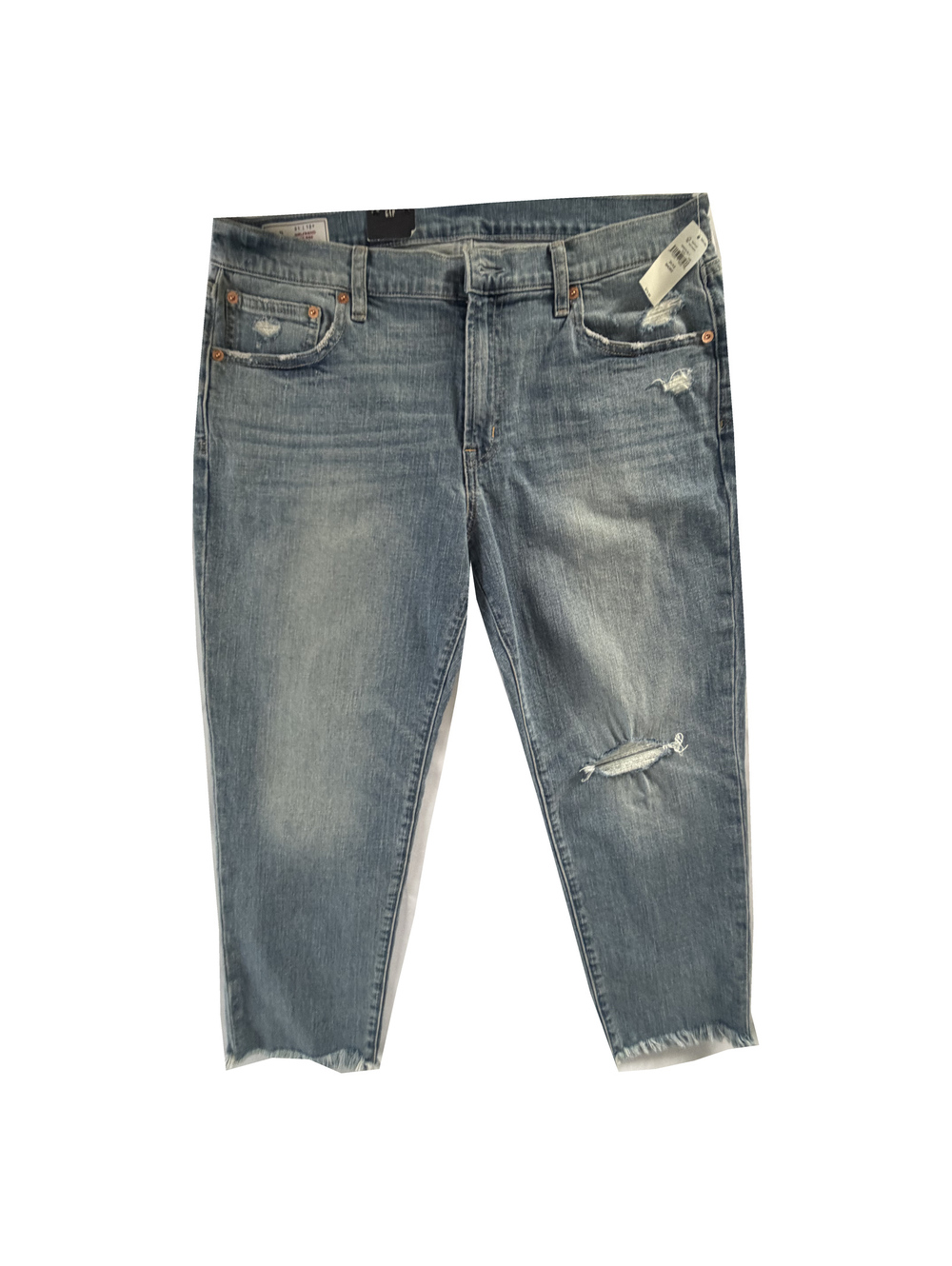 Gap Girlfriend Mid Rise Jeans 31/12 Short Distressed Frayed Hem